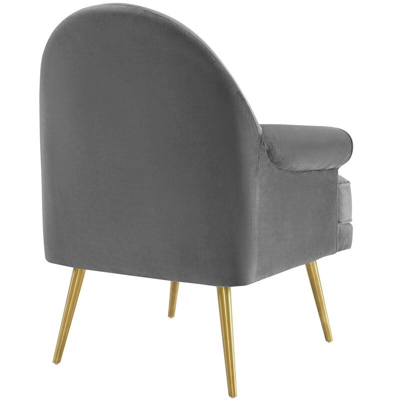 Modway Revive Mid-Century Modern Upholstered Performance Velvet Accent Lounge Arm Chair in Gray