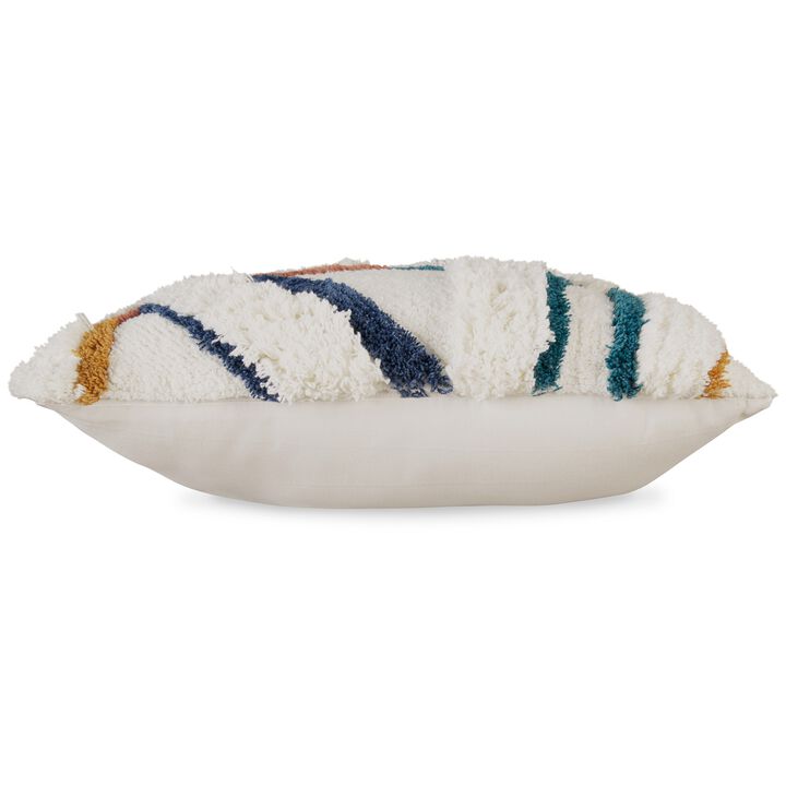 Square Accent Throw Pillow, 20 Inch, Handwoven Abstract Design, White - Benzara