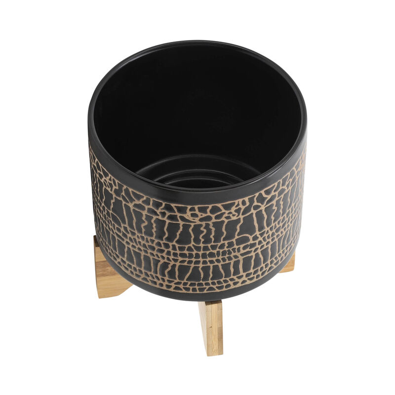 Glazed Planter with Stand, Black Set