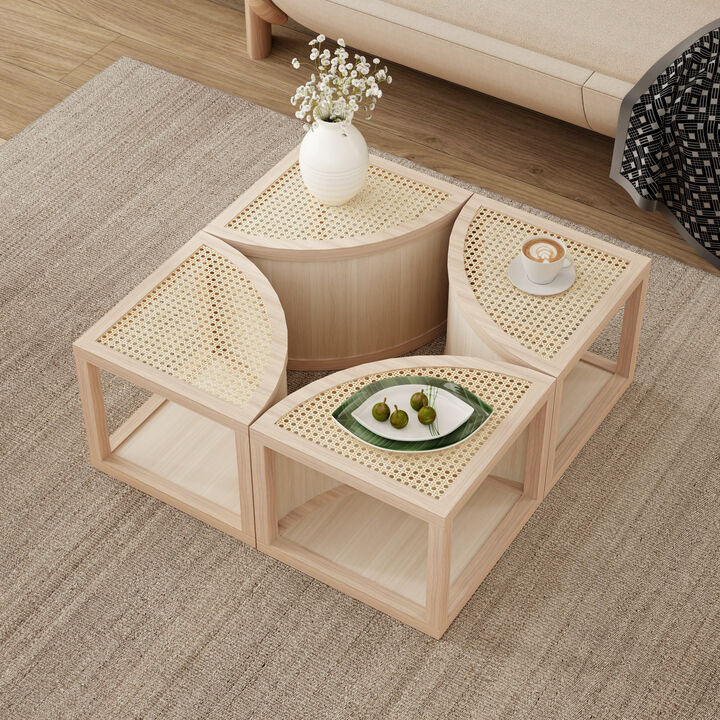 Merax Modular Rattan Wood Coffee Table