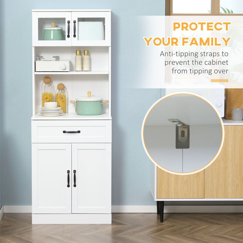 White Kitchen Organizer: 63.5" Freestanding Pantry with Hutch