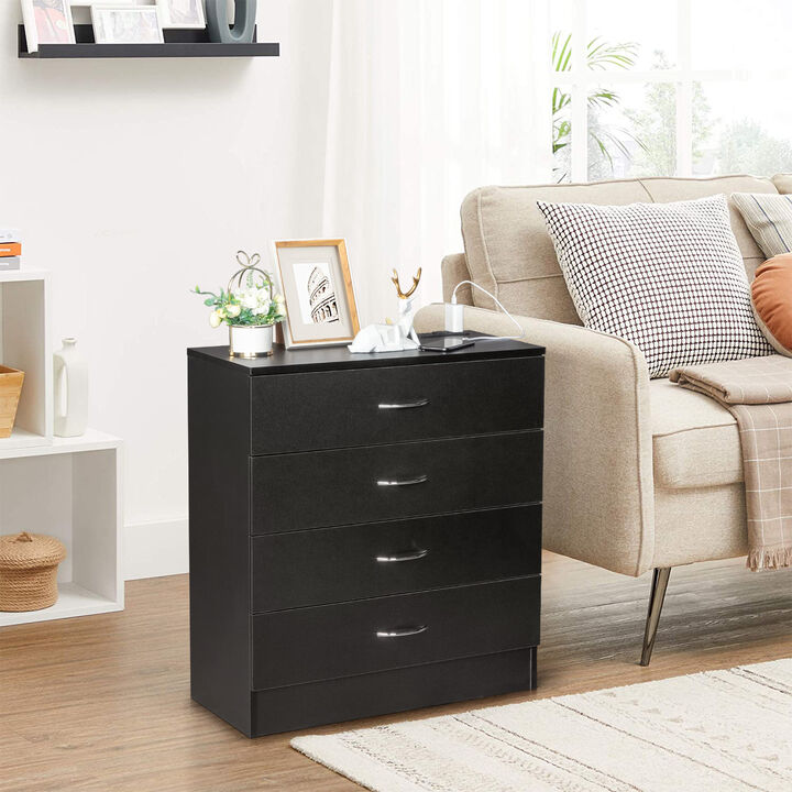 4-Drawer Nightstand Dresser in PB Wood with USB Ports & Outlet for Bedroom Storage
