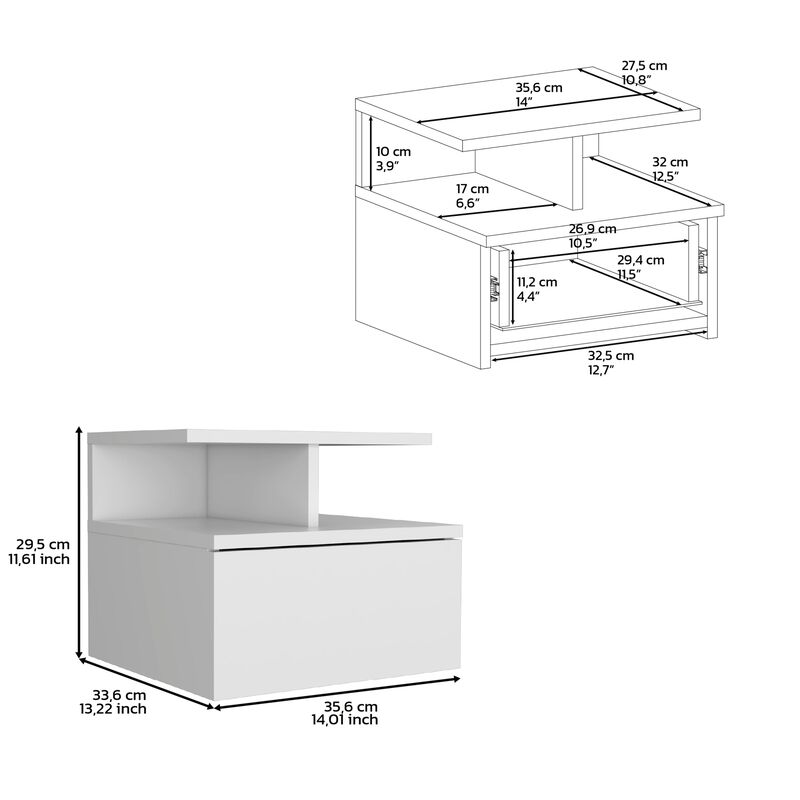 DEPOT E-SHOP Seward Floating Nightstand, Wall Mounted with Single Drawer and 2-Tier Shelf