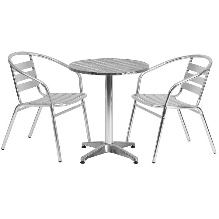 Flash Furniture 23.5'' Round Aluminum Indoor-Outdoor Table Set with 2 Slat Back Chairs