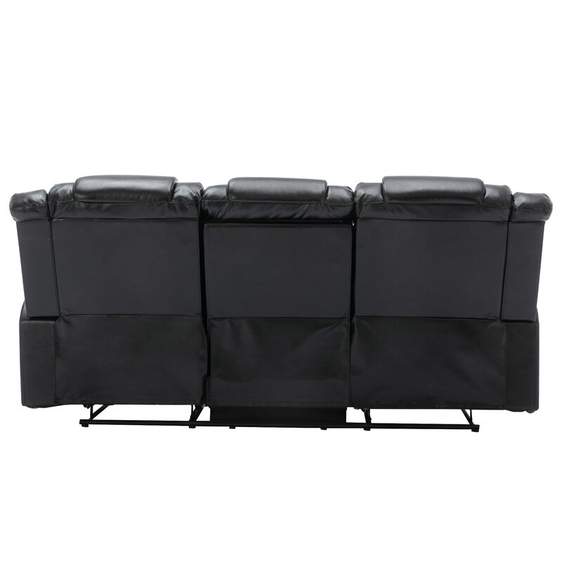 3 Seater Home Theater Recliner Manual Recliner Chair with Two Built-in Cup Holders for Living Room,Bedroom, Grey