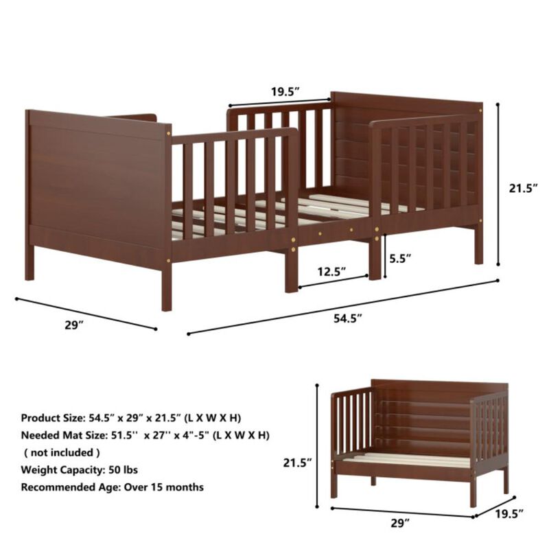 Hivvago 2-in-1 Convertible Toddler Bed with Guardrails