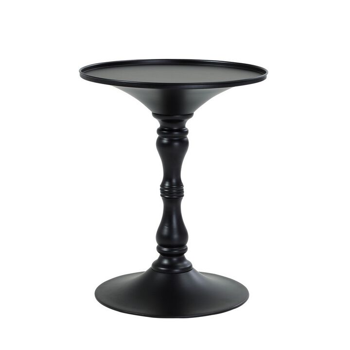 Wowi 23 Inch Side End Table, Round Hourglass Turned Base, Black Finish - Benzara