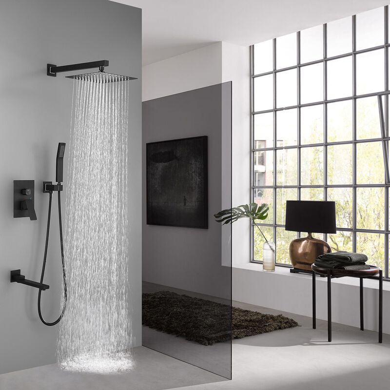 Luxury Square Rain Shower System Bathroom Mixer Combo Set with High-Pressure Showerhead
