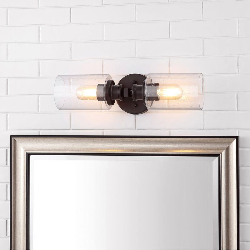 Jules Edison Cylinder Iron/Seeded Glass Farmhouse Contemporary LED Wall Sconce