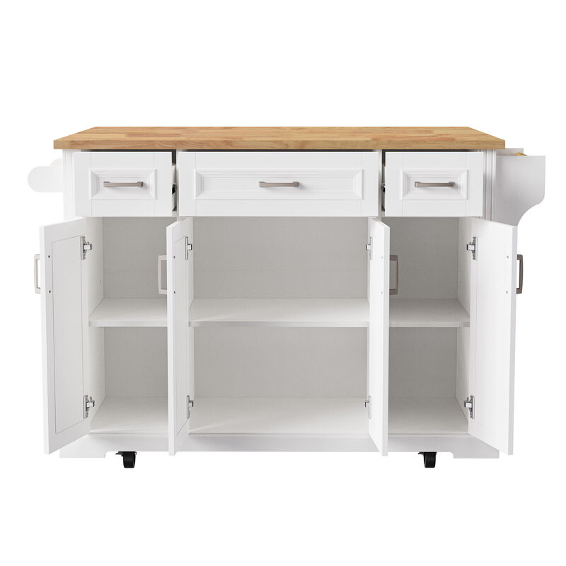 Merax Kitchen Island with Rubber Wood Drop Leaf