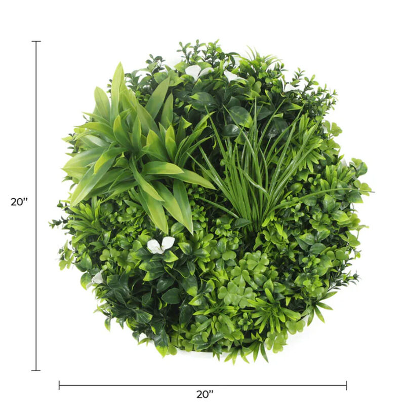 Luxury Artificial Green Wall Plant Wall Circle 20" White Frame UV Resistant