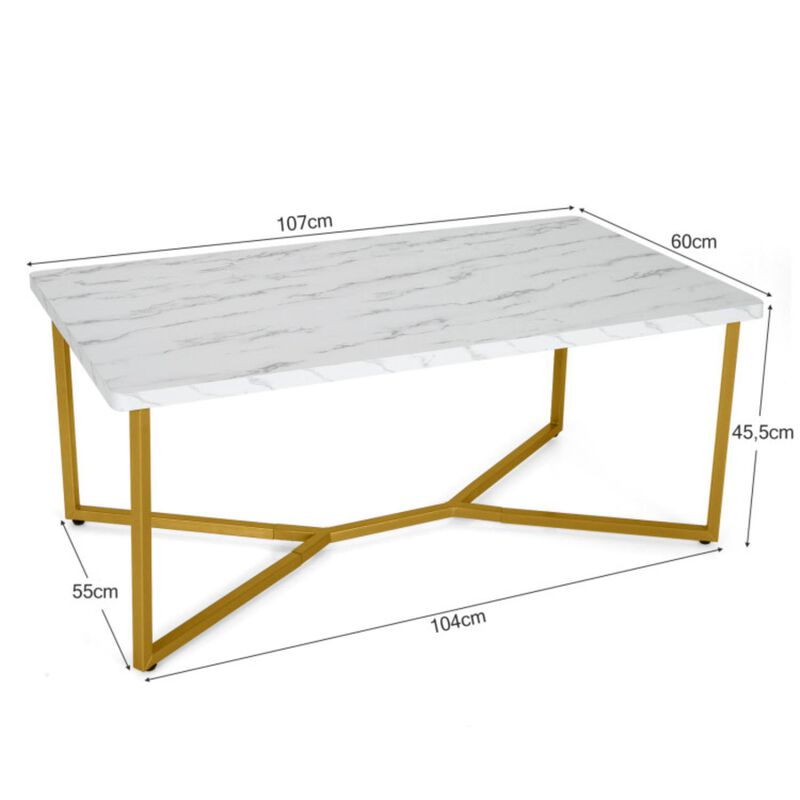 Hivvago White Faux Marble Coffee Table with Gold Finished Metal Frame