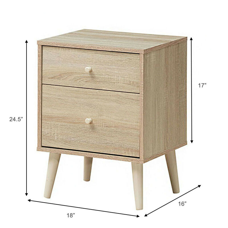 2-Drawer Nightstand Beside End Side Table with Rubber Legs