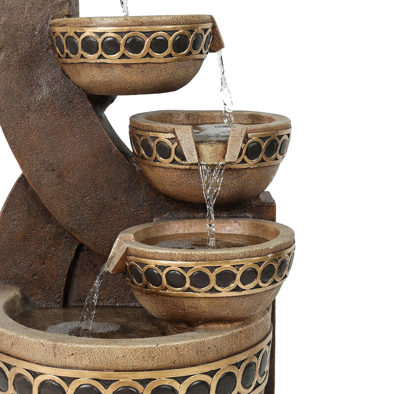 LuxenHome Brown Resin Cascading Pitchers Outdoor Fountain