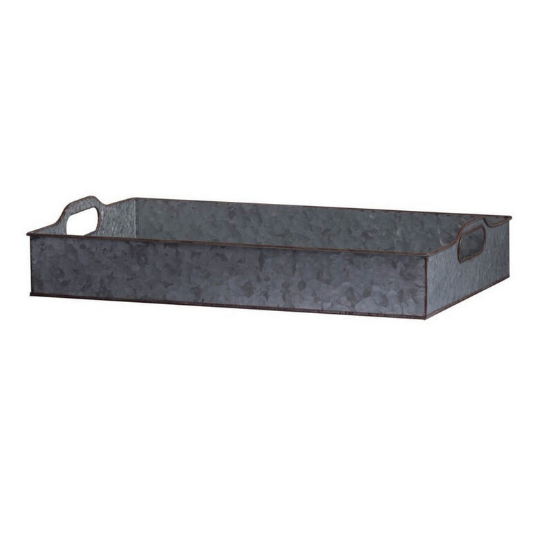 12, 12, 20 Inch Set of 3 Nesting Trays, Rectangular, Galvanized Gray Iron - Benzara