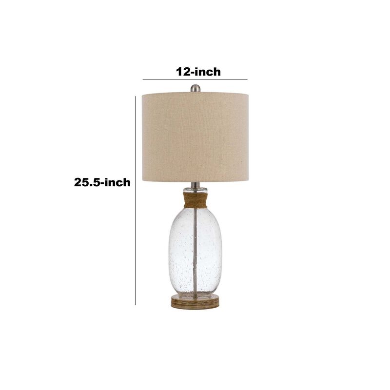 Table Lamp with Bubble Glass Body and Rope Accent, Beige-Benzara
