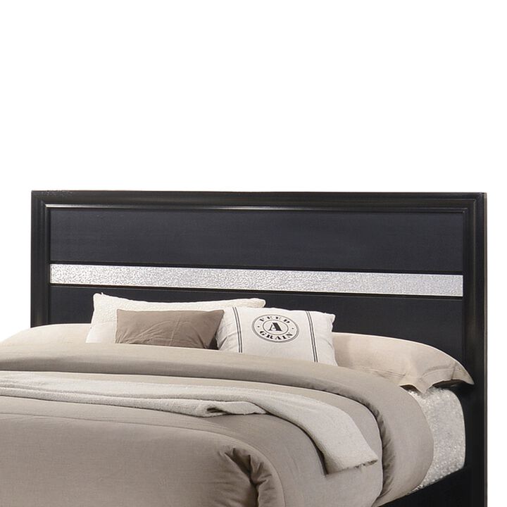 Transitional 2 Drawer Wooden Queen Size Bed with Glitter Stripe, Black-Benzara