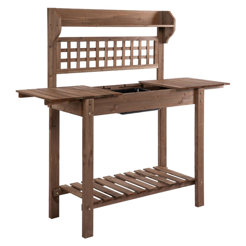 Wooden Garden Station: Potting Bench with Sliding Tabletop and Storage
