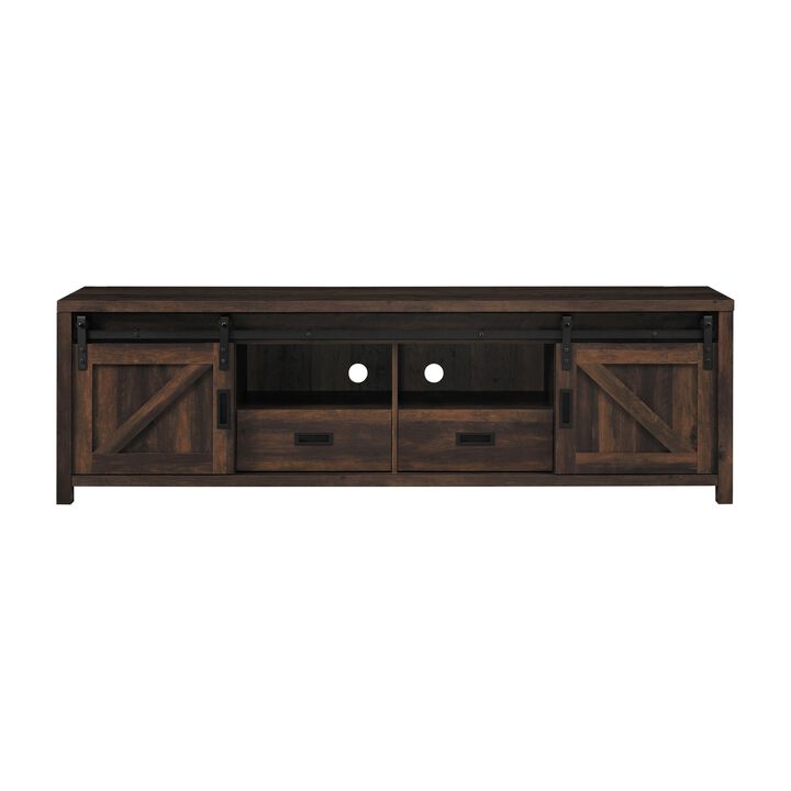 Sem 79 Inch TV Media Entertainment Console, 2 Drawers, Dark Brown Finish-Benzara