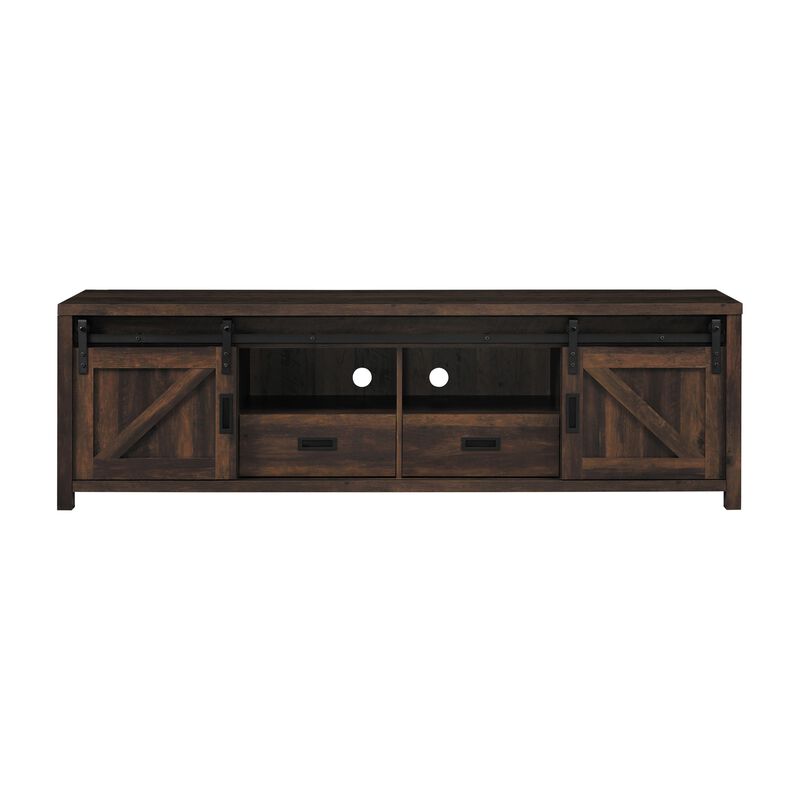 Sem 79 Inch TV Media Entertainment Console, 2 Drawers, Dark Brown Finish-Benzara