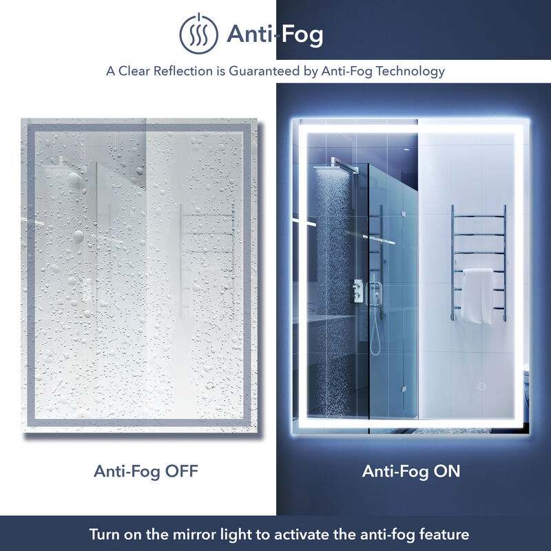 Pax Frameless Antifog Front/Back-Lit Wall Bathroom Vanity Mirror, Smart Touch