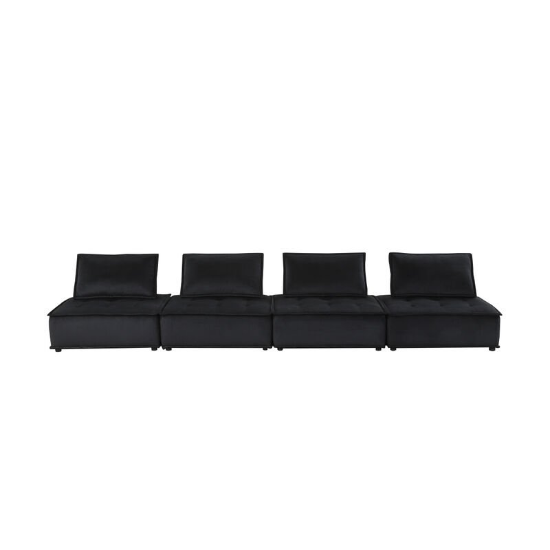 Anna Black Velvet 4Seater Modular Sofa