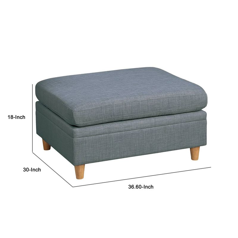 37 Inch Ottoman, Padded Square Seat, Smooth Steel Gray Dorris Fabric-Benzara