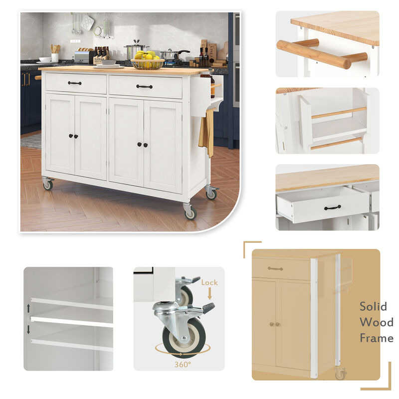 Streamdale Solid Wood Top Kitchen Island Cart with Storage & Towel Rack