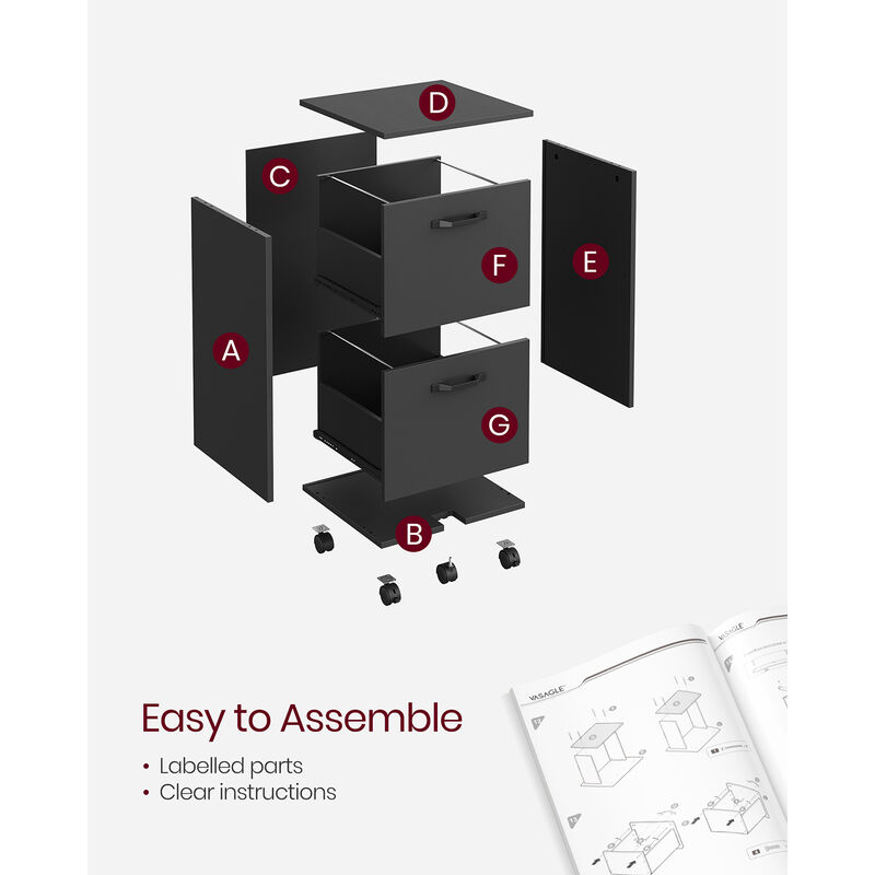Rolling File Cabinet with 2 Drawers for A4 and Letter-Sized Documents