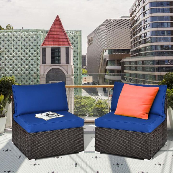 Hivvago 2 Pieces Patio Rattan Armless Sofa Set with 2 Cushions and 2 Pillows