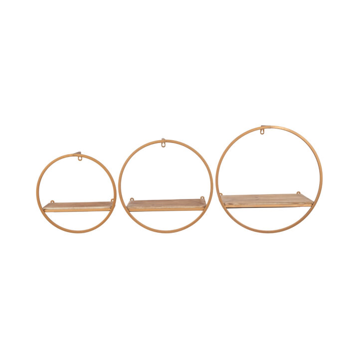 Metal & Wood Wall Shelves, Bronze Set