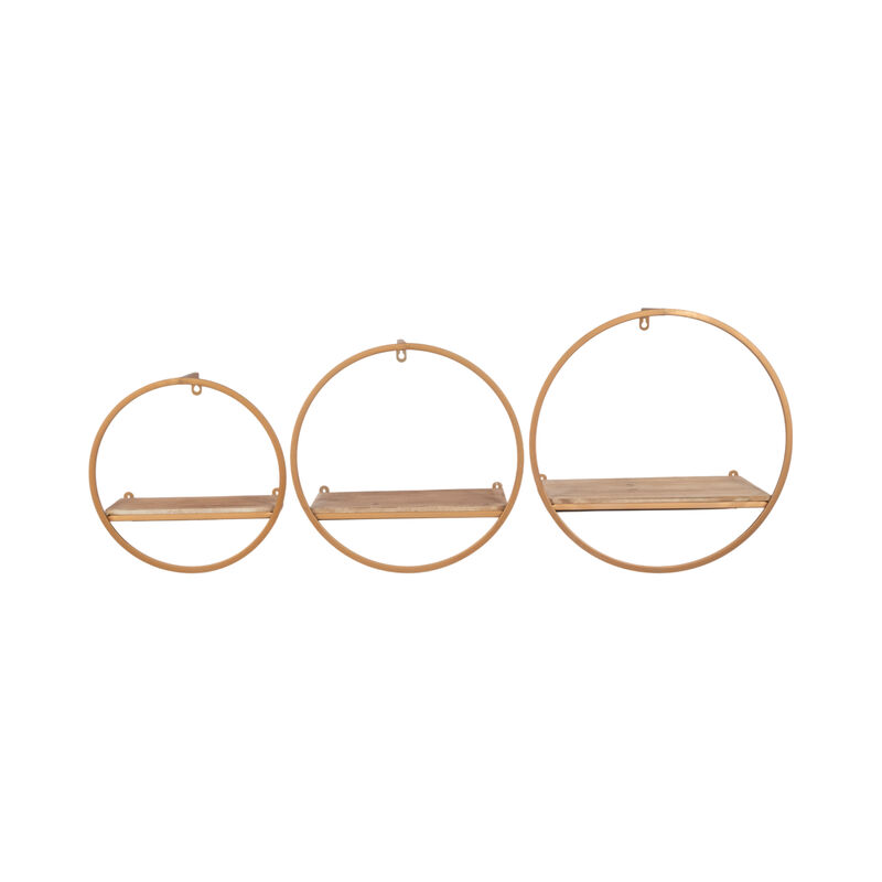 Metal & Wood Wall Shelves, Bronze Set