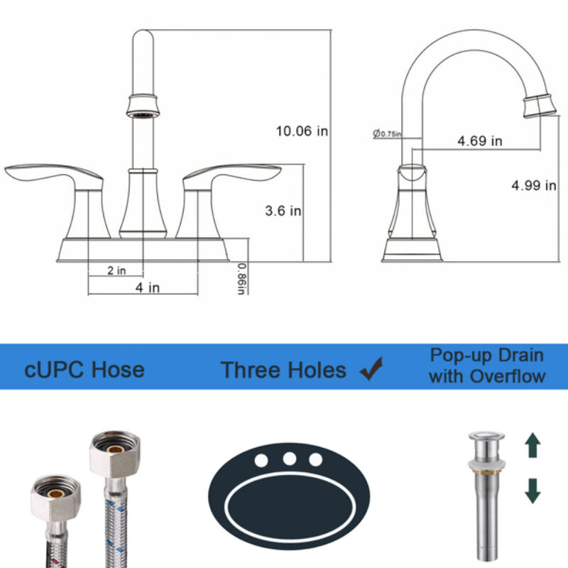 Bathroom Faucet, 2-Handle Vanity Sink Tap with Pop-Up Drain & Supply Lines