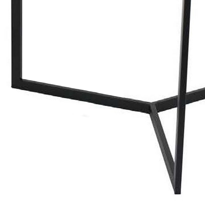 Plant Stand Table Set of 2, Black Metal Frame, Hexagonal White Tabletop - Benzara