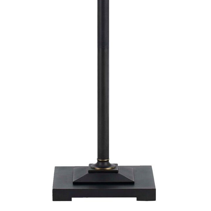 Metal Body Floor Lamp with Fabric Tapered Bell Shade, Black and Beige-Benzara