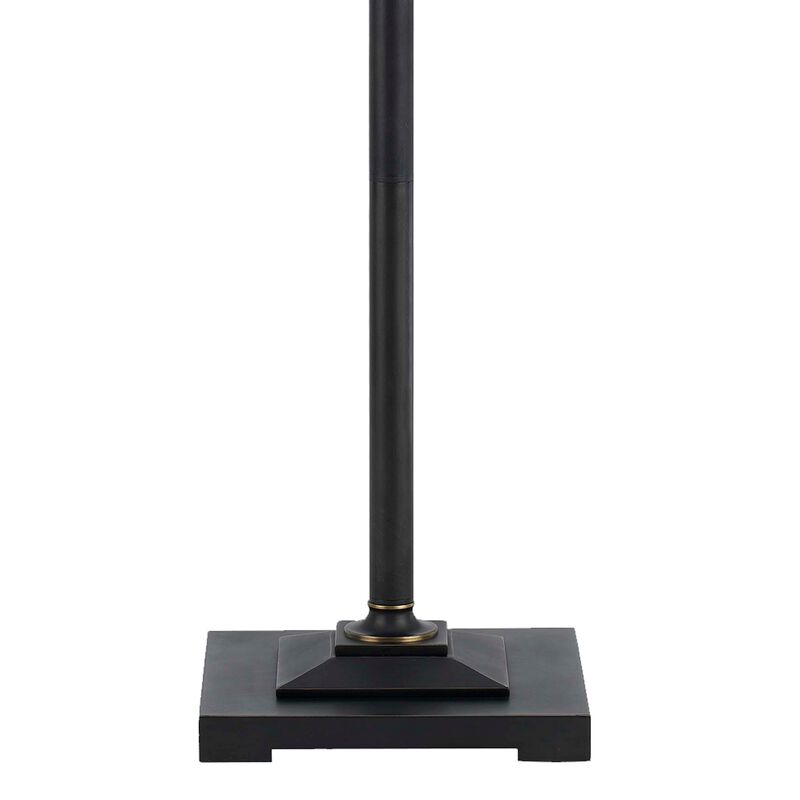 Metal Body Floor Lamp with Fabric Tapered Bell Shade, Black and Beige-Benzara