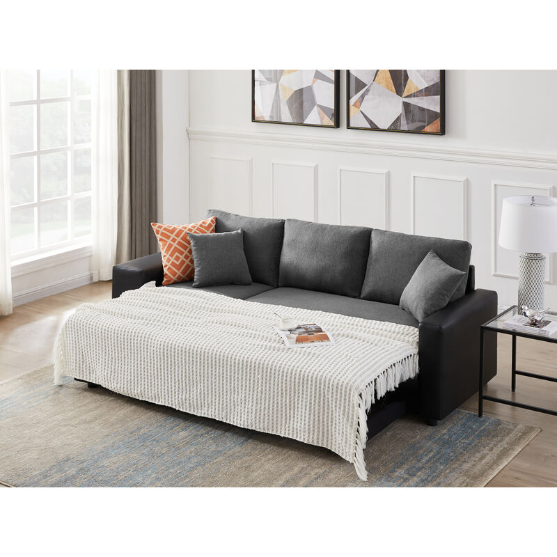 92.5" Linen Reversible Sleeper Sectional Sofa With Storage And 2 Stools Steel