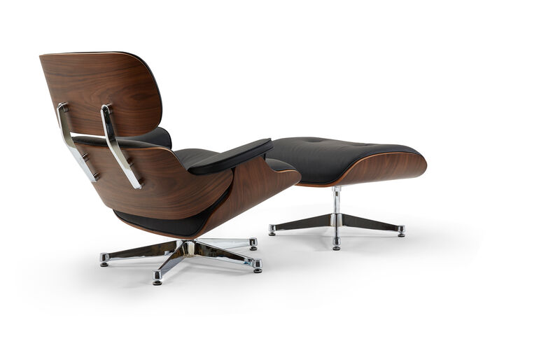 Pasargad Home Portfino Leather Lounge Chair with Ottoman (Black)
