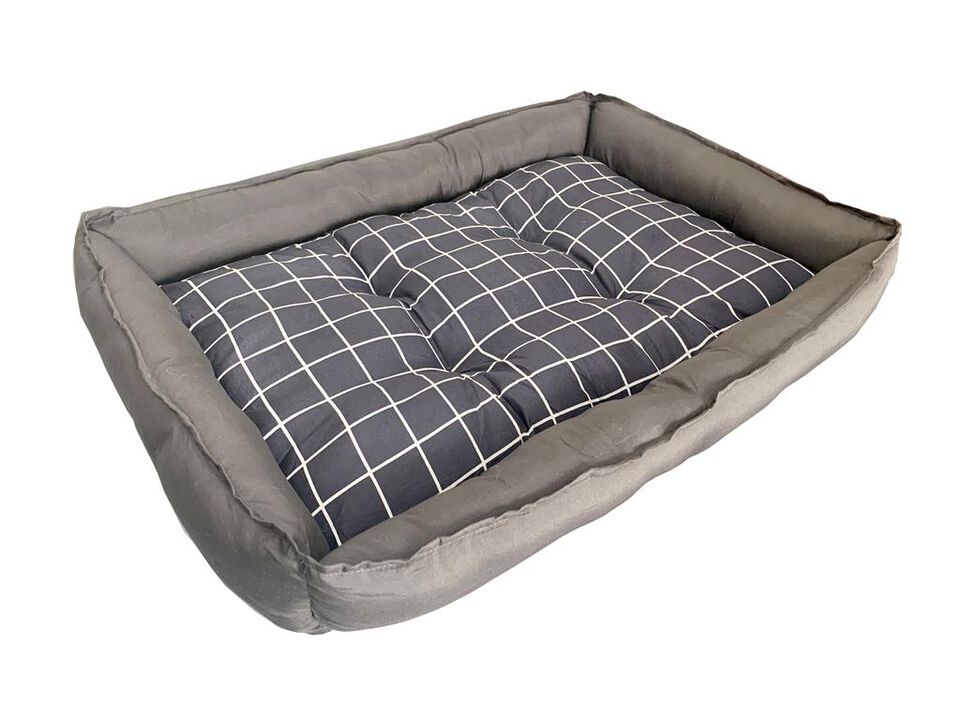 Grey Checker Dog Bed L