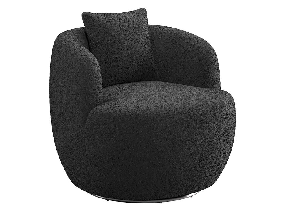 BELLEZE Wide Swivel Barrel Chair, Modern Round Boucle Swivel Armchair Curved Backrest Upholstered 360°Swivel Sofa Accent Chair with Pillow, Comfy Swivel Accent Chair for Living Room -Francisco (Black)