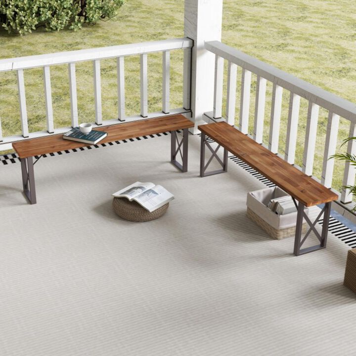 Hivvago Outdoor Picnic Bench Set Solid Acacia Wood Patio Rectangular Benches