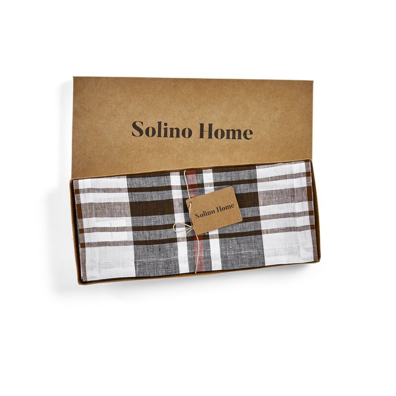 Solino Home 100% Pure Linen Table Runner Oxford Plaid for Spring & Easter