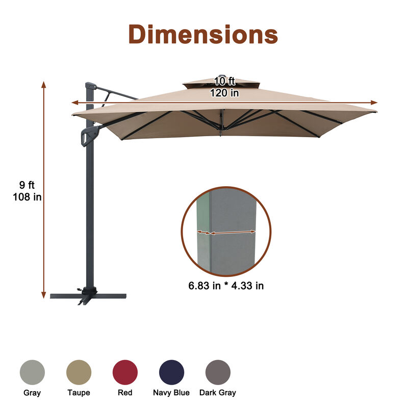 MONDAWE 10 ft. Square Offset Cantilever Outdoor Patio Umbrella