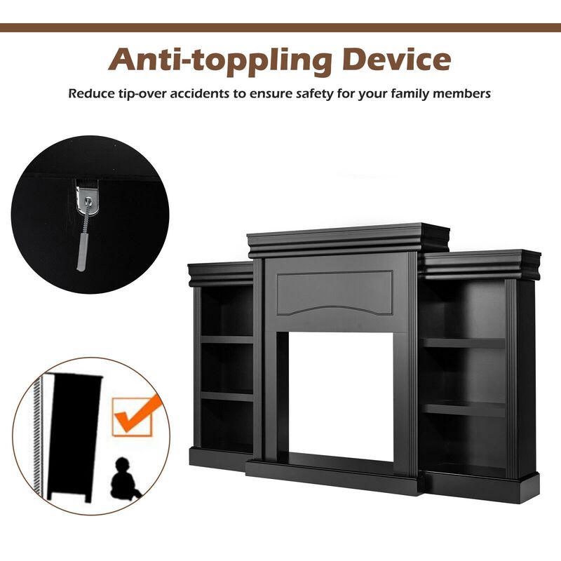 Modern Fireplace Media Entertainment Center with Bookcase