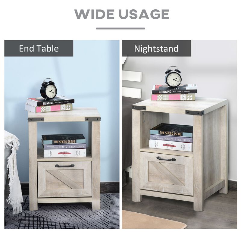 Natural Industrial Side Table: Retro End Desk with Drawer, Shelf, Big Tabletop