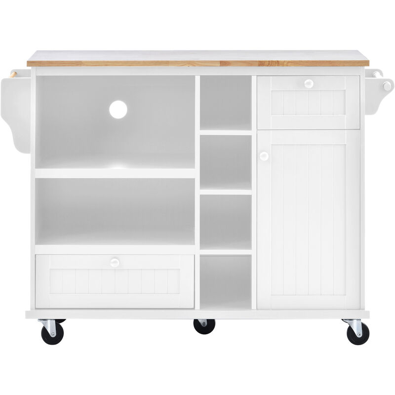 Streamdale Solid Wood Kitchen Island Cart with Storage & Locking Wheels - White