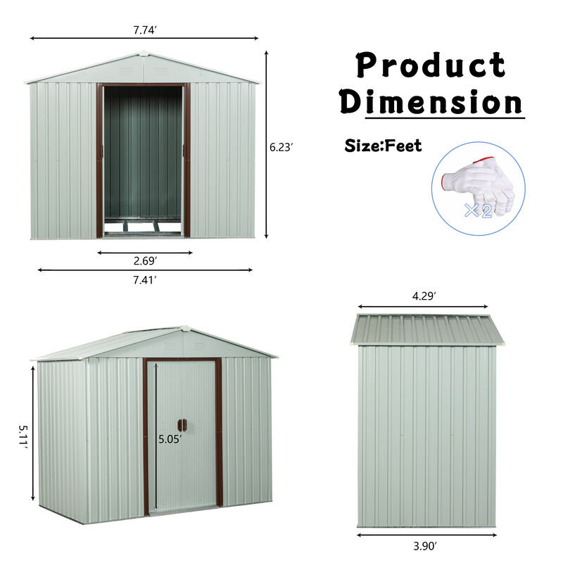 Hivvago 8ft x 4ft Outdoor Metal Garden Storage Shed with Lockable Sliding Door