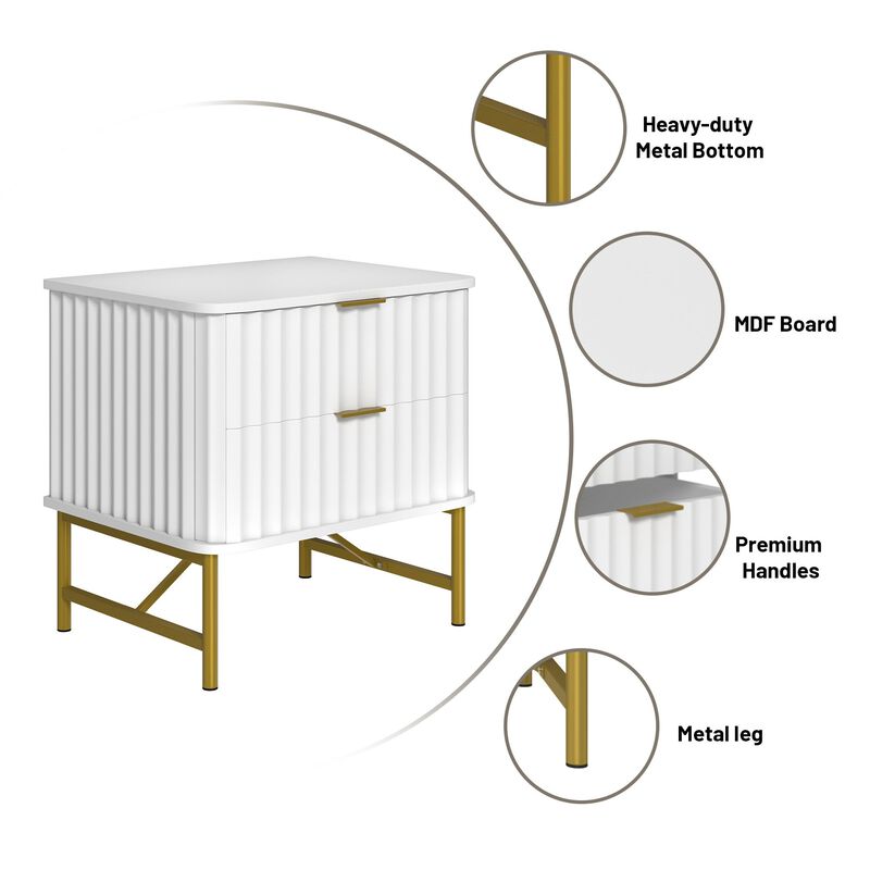 2-Drawer Nightstand with Metal Base