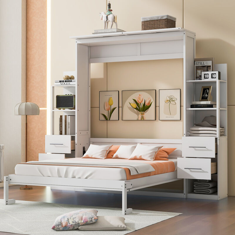 Merax Cabinet Murphy Bed  with LED Lights