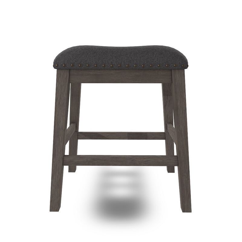 Caity Counter Height Stool Set of 2, Gray Wood Frame, Cushioned Seat - Benzara